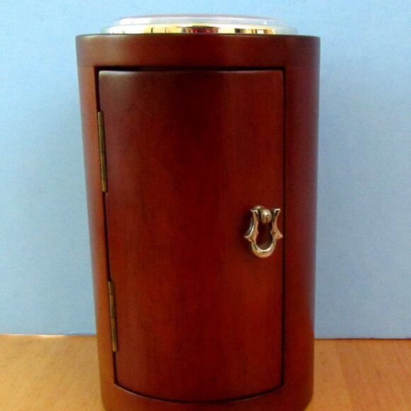 Vintage wood cylinder jewelry box with working clock - 6" tall - unisex - Picture 5 of 14